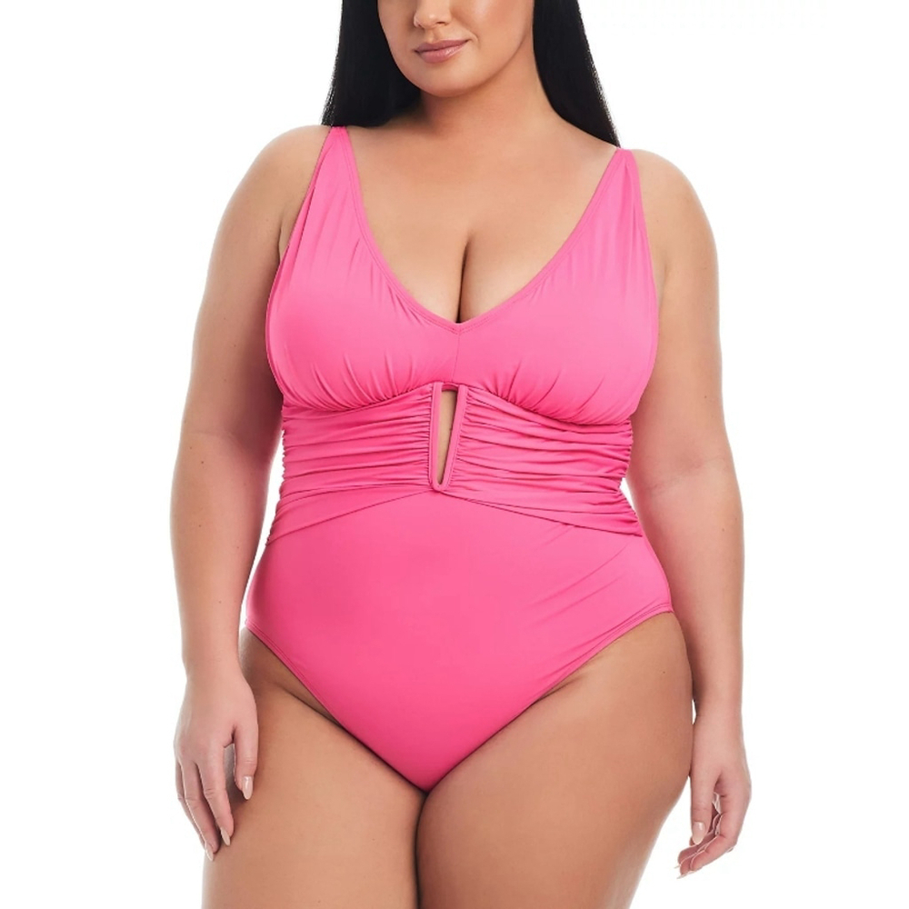 Bleu by Rod Beattie Plus Size Women's 16W Pink Ruched One-Piece Swimsuit NWT